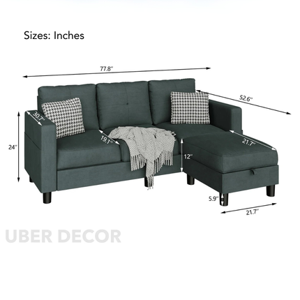 ZyraFlex 3-Seater Sofa with Side Pockets Storage - Customisable Modular Design