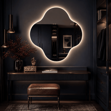 Tulip LED Vanity Mirror with Four Petal Design Frameless Front or Back Lit Wall Decor for Modern Interiors