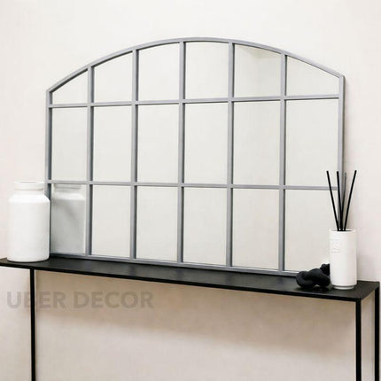 LusterArc- Arched Top Wide Metal Framed Window Style Mirror for Console or Dining Table Wall