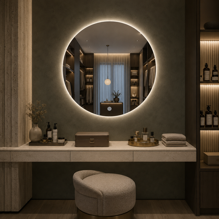 Brightiq round led mirror- 3-colour touch button front-lit or backlit frameless bathroom vanity mirror