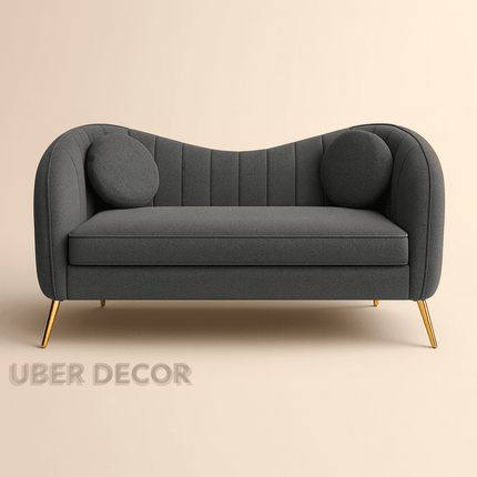 Agen 2-Seater Modern Loveseat – Contemporary Curved Back Sofa with Tufted Detailing & Gold Legs – Customisable for Living Room or Bedroom