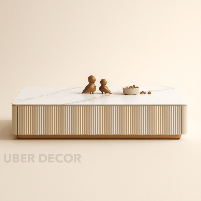 Nuvano Line – Luxury Coffee Table With TV Unit Modern Fluted Minimalist Design Low Base for Statement Living Room