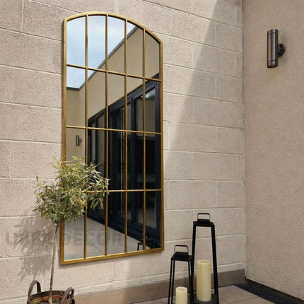 ReflectBow- Soft Arched Top Full Length Window Style Metal Framed Large Size Mirror for, Bedroom, Living Room or Outdoor