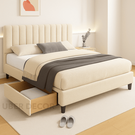 Dreamy Dusk Japandi Curved Budget Storage Bed – Modern Bedroom Essential
