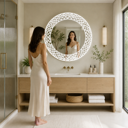 Lunara round led designer mirror- 3-colour touch button front or back lit frameless bathroom vanity mirror