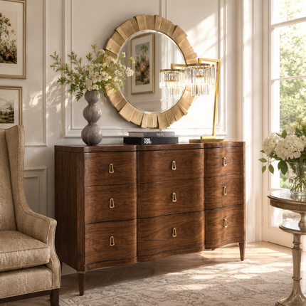 Lusanne Curved Front 9-Drawer Mid-Century Modern Cabinet for Living Room, Bedroom & Entryway