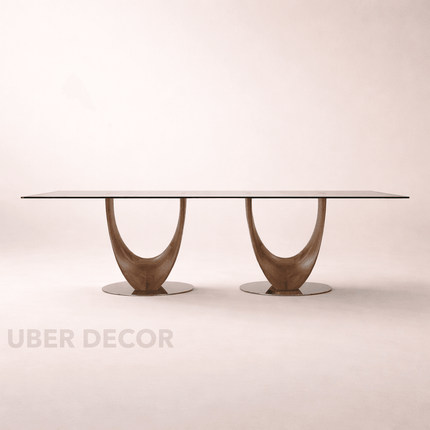 Vireon Rectangular Dining Table Contemporary Architectural Design Glass Top Solid Wood Base Made to Order Dining Table for Dining Room