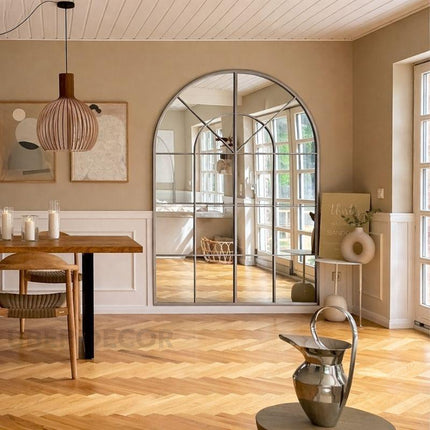 French Arch Oversized Window Style Mirror - Full-Length Arched Metal Frame Mirror