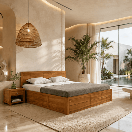 HavenWood Japandi Wabi-Sabi Platform Bed – Minimalist Customisable Wooden Bed for Master Bedroom