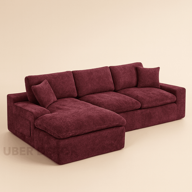Cleveland Sectional Sofa Couch with Lounger Contemporary Modern Luxury Furniture for Lounge, Studio, and Family Suite