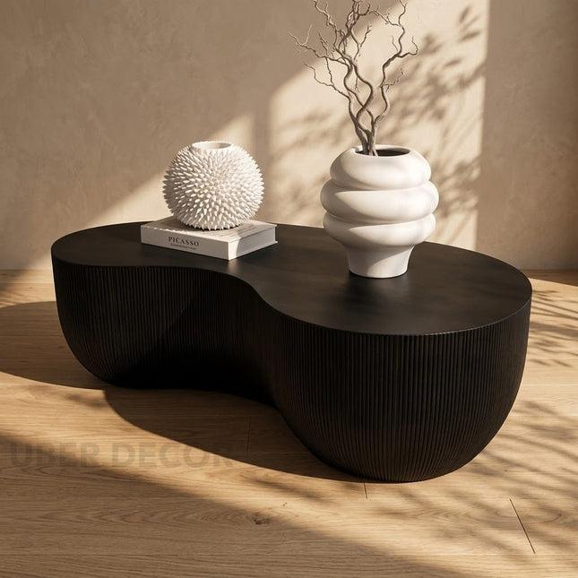 Rokel Wabi-Sabi Organic Sculpt Coffee Table – Japandi Minimalist Ribbed Center Table for Luxury Living Room