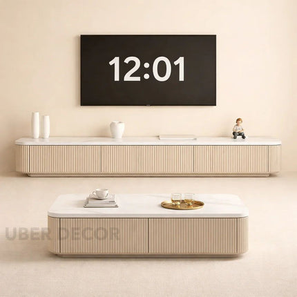 Elano Ridge – Modern TV Cabinet, Fluted Panel Console, European Inspired Design, Low Base, Living Room Entertainment Unit