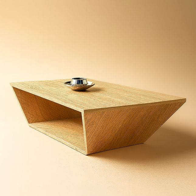 Detroit Coffee Table, Modern Geometric Wooden Center Table with Storage Shelf for Living Room