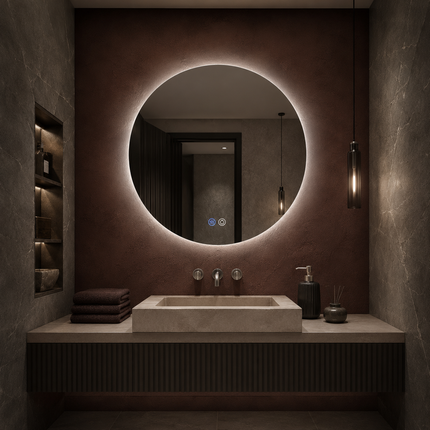 Refloria round led mirror- 3-colour touch button front-lit or backlit frameless bathroom vanity mirror