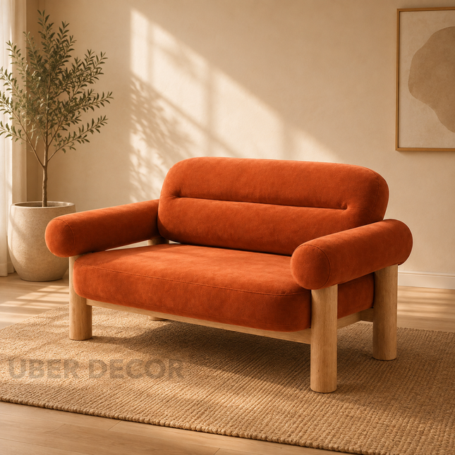 Metz Contemporary Accent Sofa with Cylindrical Armrests Customisable Designer Lounge Couch for Artistic Modern Interiors