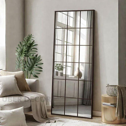 PanePerfection Window-Style Metal Frame Grid Style Full-Length Mirror for Foyer, Bedroom or Balcony