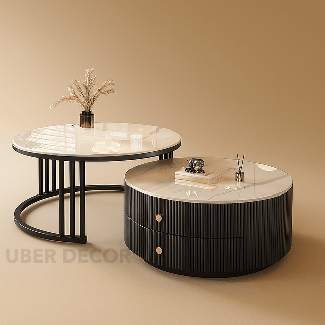 Rhone Luxe Nordic Glam Round Coffee Table – Minimalist Design – Ideal for Living Room Decor