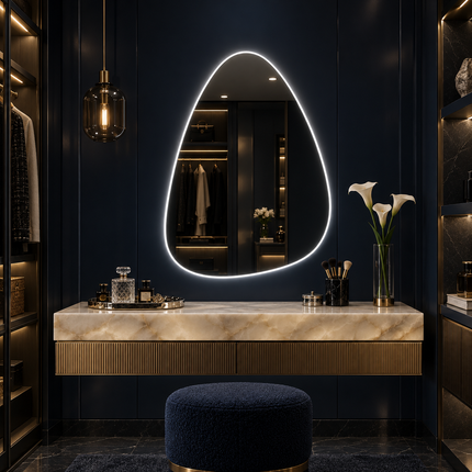 Lumen Teardrop Frameless LED Wall Hanging Mirror with Front or Back Lit for Bathroom Vanity and Dressing Room