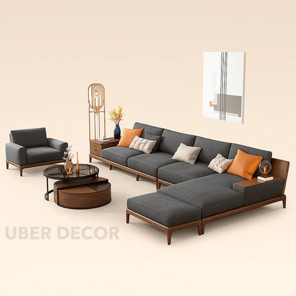 Monaco Japandi Modern Sectional Sofa Couch with Lounger for Living Room &Lounges
