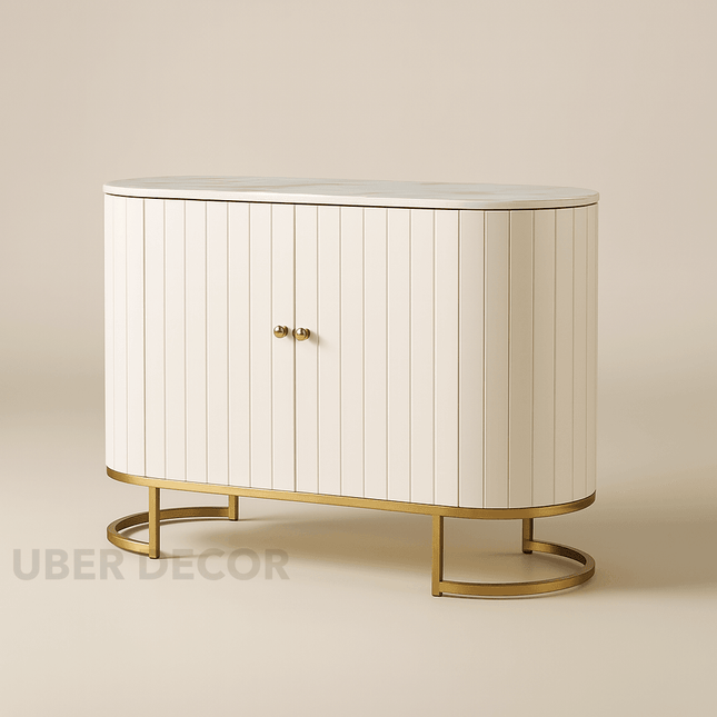 Astra Ellipse Entryway Table – Custom Marble Top with Fluted Front & Curved Base Mid‑Century Modern Accent