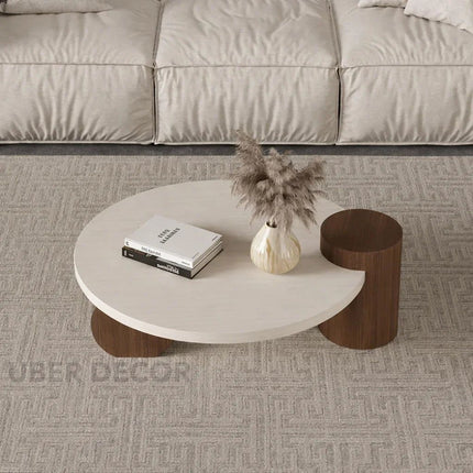 Chenab River Mid Century Modern Minimalist Wooden Round Center Table for Living Room