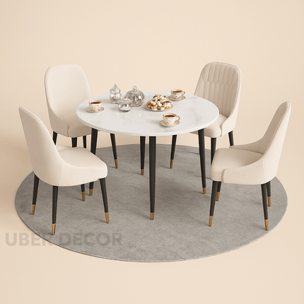 Celestia Round Marble Dining Set – Modern European with Custom Stone Top & Upholstery for Dining Room or Balcony Space
