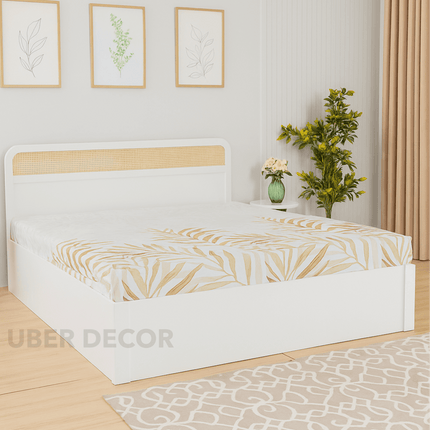 TeakCrest Modern Rattan Storage Platform Customisable Bed for Guest Rooms