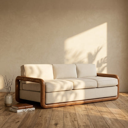 Roswell 3-Seater Modern Wooden Sofa Sculptural Minimalist Couch for Living Room