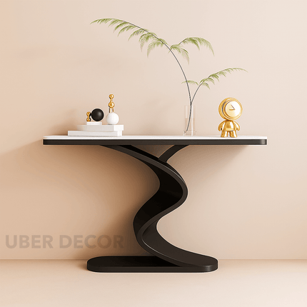 Nuvira Wave Console Table – Modern Minimalist Metal Console with Marble Top for Luxury Entryways & Living Rooms