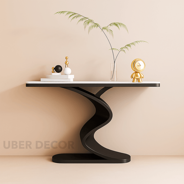 Nuvira Wave Console Table – Modern Minimalist Metal Console with Marble Top for Luxury Entryways & Living Rooms