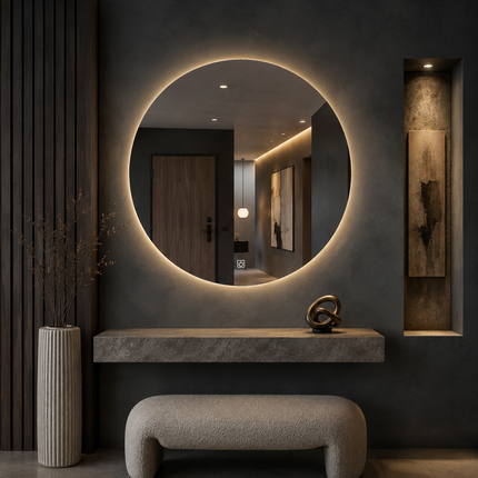 Luminatex round design front-lit or backlit led mirror- 3-colour touch button frameless bathroom vanity mirror