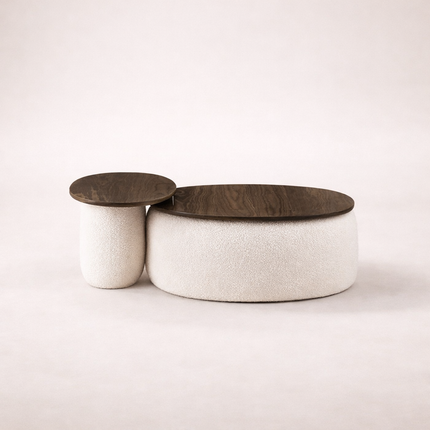 Sangha Sculptural Solid Wood Coffee Table With Integrated Storage Dual Level Design And Soft Rounded Form For Contemporary Living Spaces