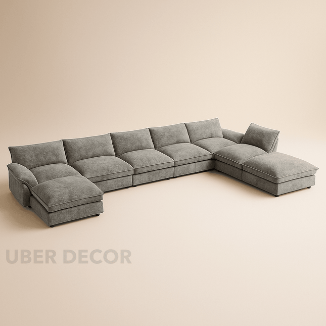 Manila 198" U-Shaped Sofa- 8 Seater Oversized Sectional Sofa with Reversible Toffee Chair & Movable Footrest