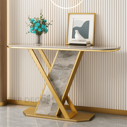 Vesper X Display Table – Custom Marble Top with Sculptural X-Frame Base for Entryways & Hallways