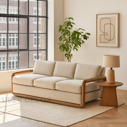Roswell 3-Seater Modern Wooden Sofa Sculptural Minimalist Couch for Living Room