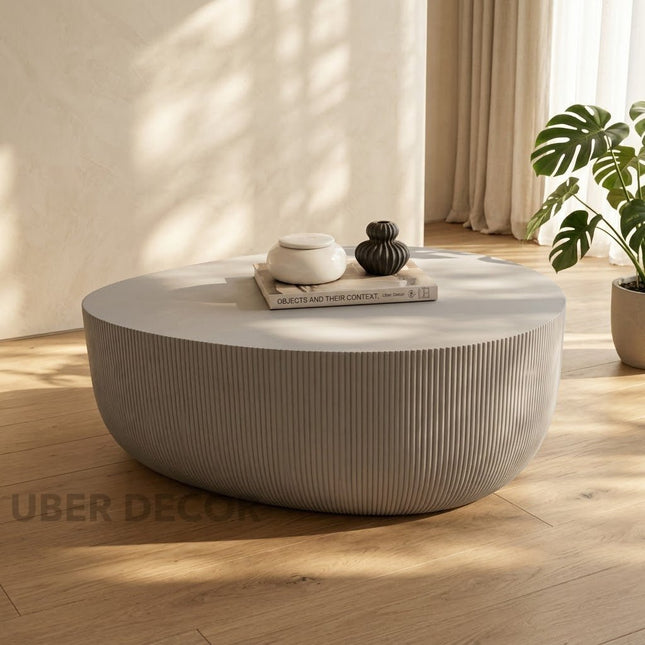 Yazoo Coffee Table Modern Art Deco Contemporary Luxe Inspired Designer Center Table Solid Wood PU Finish Ribbed Statement Table for Premium Lounge