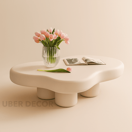 Tigris Blanc Cloud Coffee Table – White Sculptural MDF Top with Irregular Organic Form and Rounded Legs – Minimalist Accent for Kawaii-Inspired and Modern Living Rooms