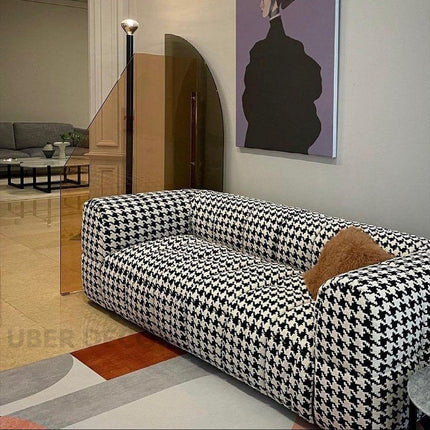 Vallettan 2-3 Seater Modern Sofa Houndstooth Designer Couch for Living Room & Lounge