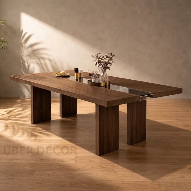 Norwood Rectangular Dining Table Contemporary Mid Century Design Solid Wood Base for Dining Room and Formal Dining Hall