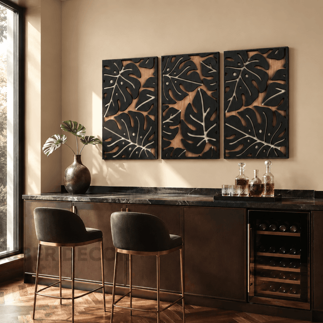 Tropical Leaf Trio Boho Wooden Wall Art Set of 3 - product image 2