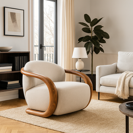 Eden Luxe Lounge Chair Mid Century Modern European Solid Wood Frame Fixed Base Accent Chair Living Room and Bedroom