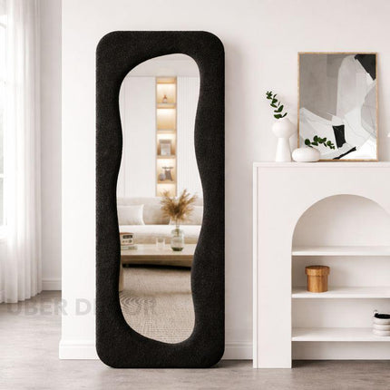 Soft Sculpt Boucle Full Length Dressing Mirror - Upholstered Modern Unique Standing Mirror for Bedroom