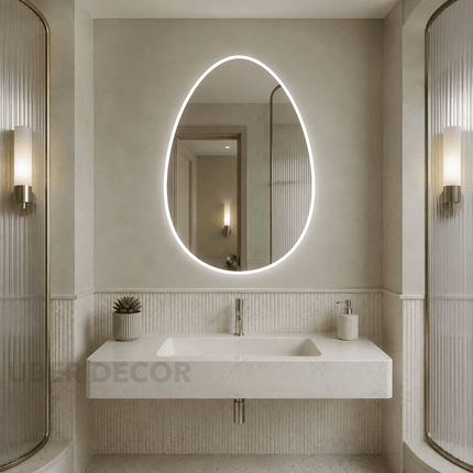Ova Oval Shape Frameless LED Wall Mirror with Front or Back Lit for Bathroom Vanity and Modern Dressing Spaces