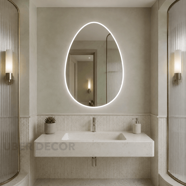 Ova Oval Shape Frameless LED Wall Mirror with Front or Back Lit for Bathroom Vanity and Modern Dressing Spaces