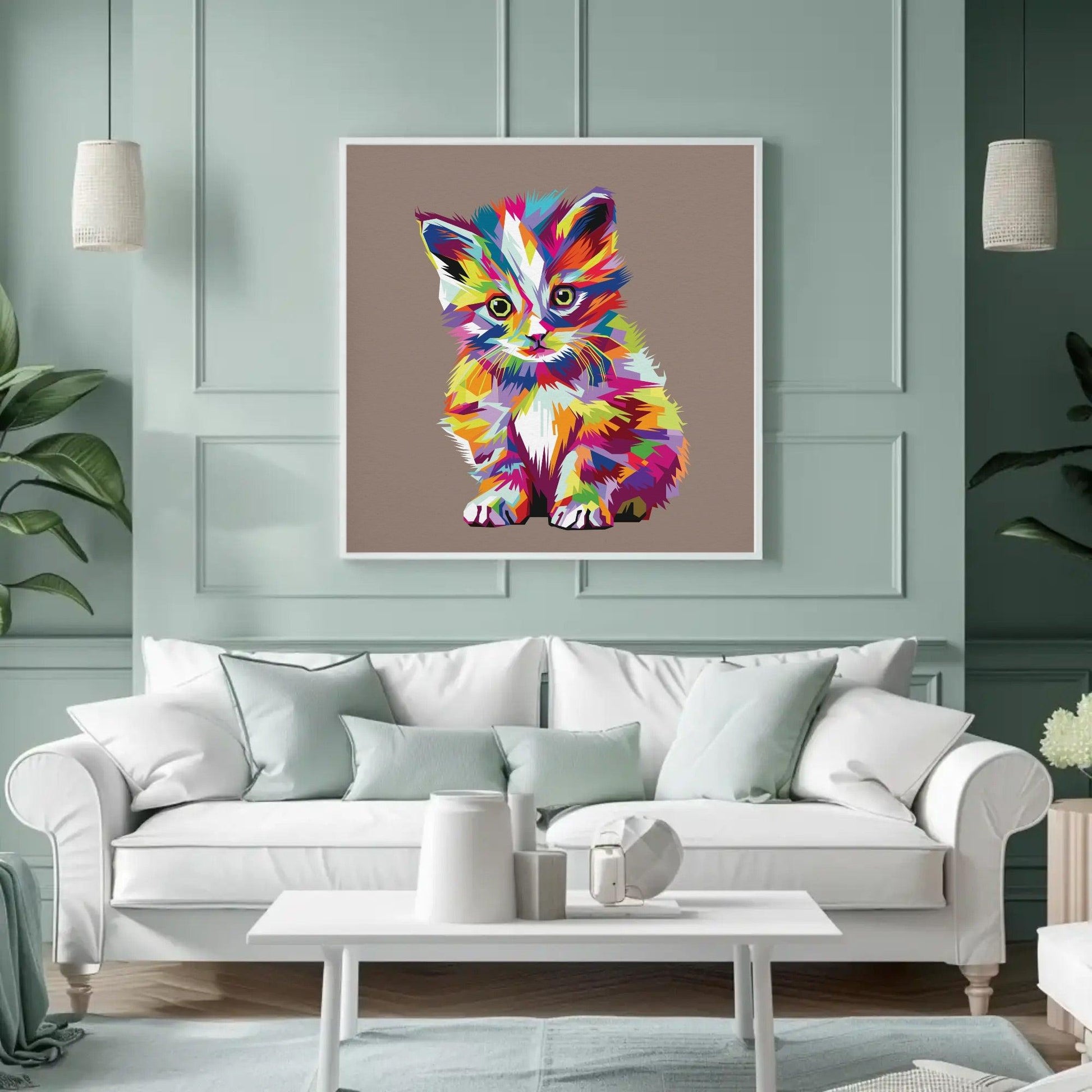 Abstract Cute Kitten Print Animal Wall Art - Uber Decor