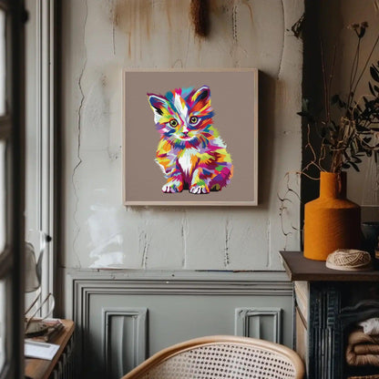 Abstract Cute Kitten Print Animal Wall Art - Uber Decor