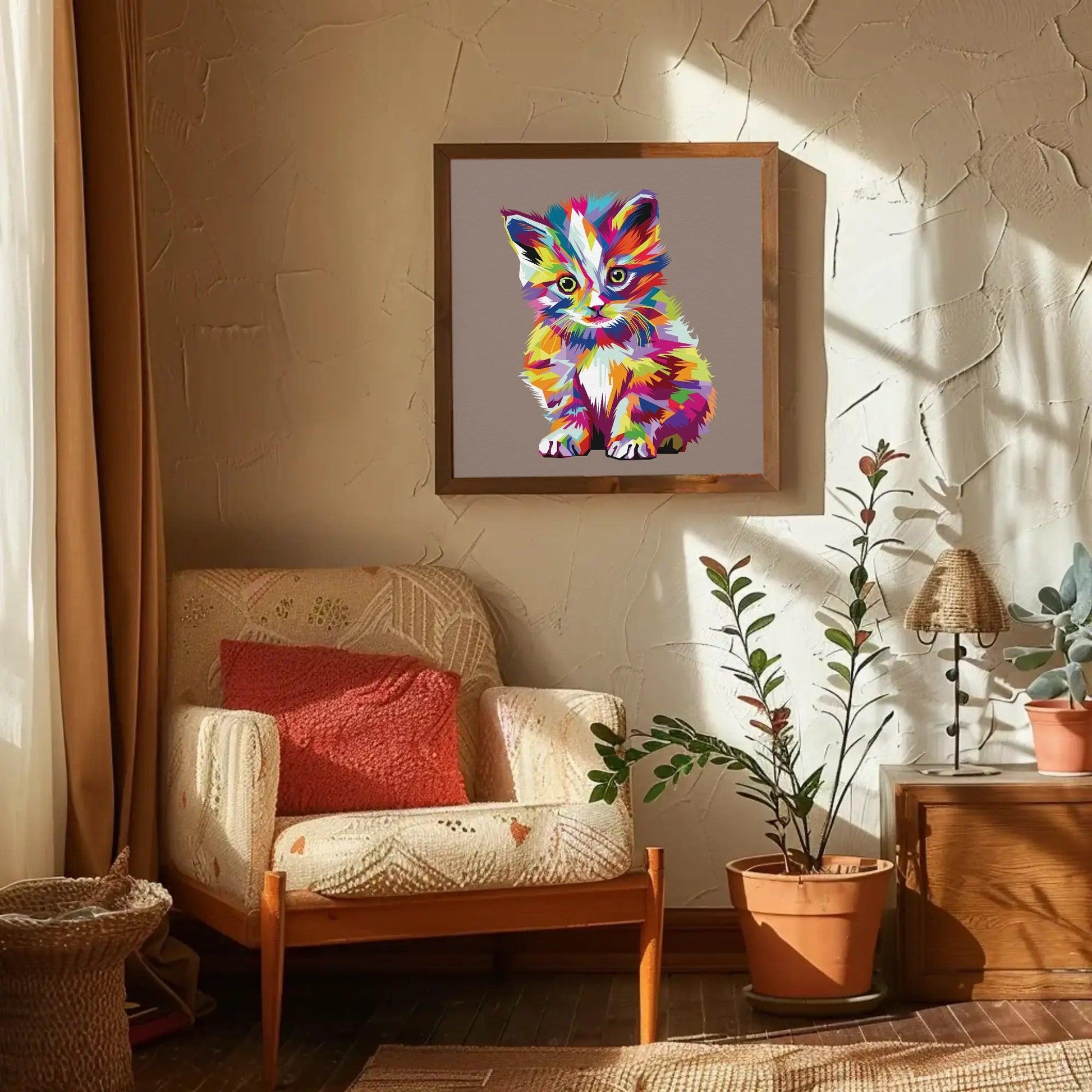 Abstract Cute Kitten Print Animal Wall Art - Uber Decor