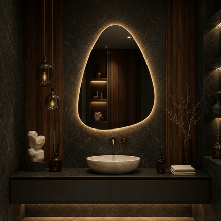 Lumen Teardrop Frameless LED Wall Hanging Mirror with Front or Back Lit for Bathroom Vanity and Dressing Room