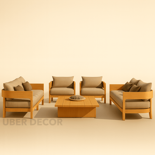 Leon Solid Teak Outdoor Sofa Set Premium Modern Wooden Lounge Furniture for Patio, Terrace & Poolside