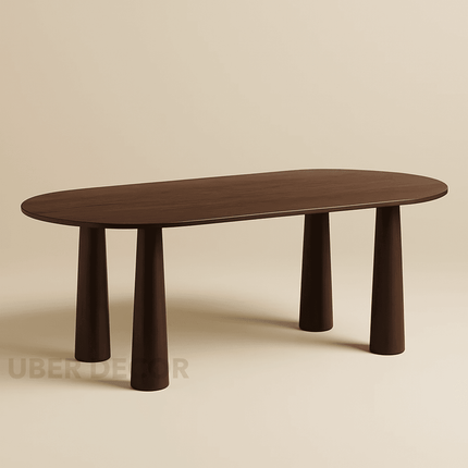 Auburn Grace Oval Dining Table Mid Century Modern Contemporary Design Walnut Brown Finish Cylindrical Legs Ideal for Dining Room - Uber Decor
